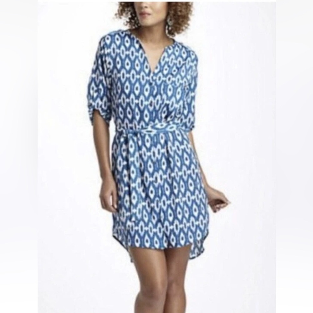 Maeve | by Anthropologie Womens Blue 3/4 Sleeve Ikat Shirt Dress Size Small